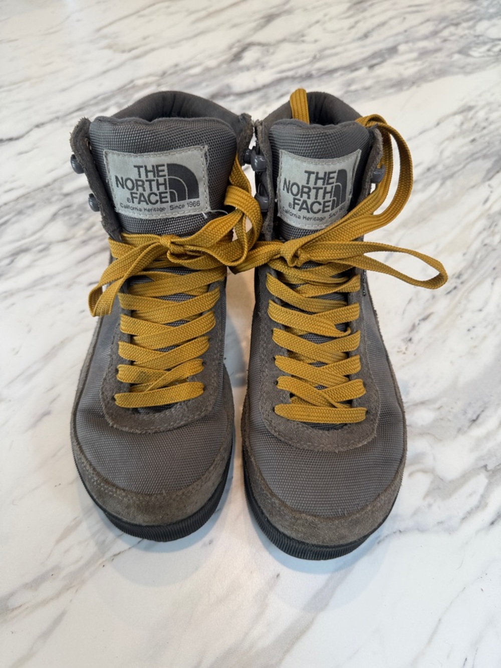 The North Face Gray Outdoor Boots with Mustard Laces